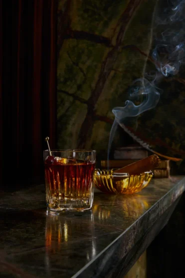 An old fashioned, on the bar